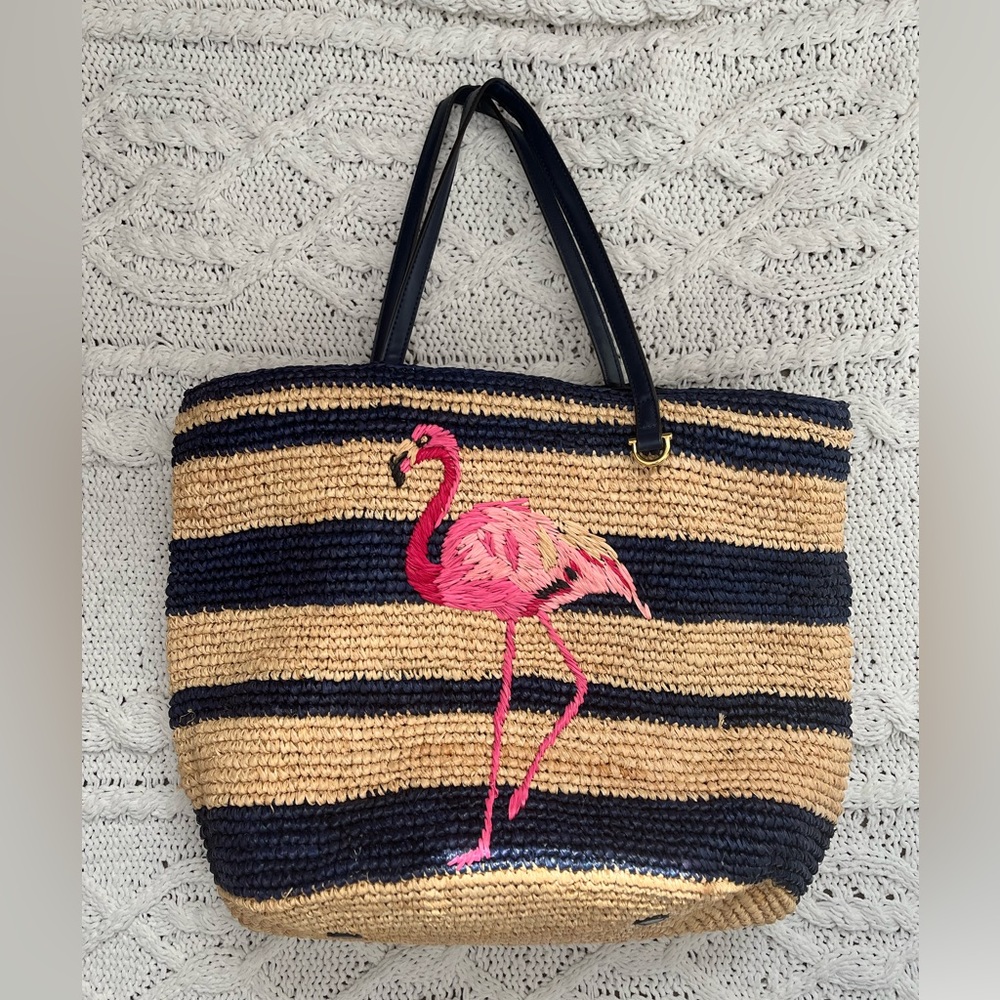 Draper James x Net-a-Porter Flamingo Straw Tote Bag